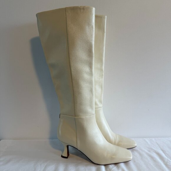 NWOT SAM EDELMAN Leigh Ivory Leather Knee High Tall Dress Boots 7.5 - Picture 2 of 15